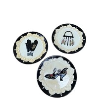 Purse Shoes Gloves LOT 3D Relief Decoration Ceramic Dish Plates Girl Black White - £39.56 GBP