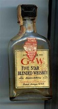 G&amp;W Five Star Blended Whiskey Empty Miniature Glass Bottle 1934 IL Tax S... - $47.52