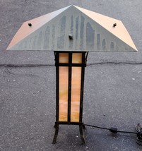 Beautiful Craftsman Design Table Lamp - Stained Glass Panels - NEEDS TLC - WORKS - £197.37 GBP