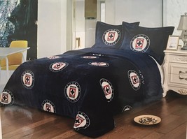 DEPORTIVO CRUZ AZUL SOCCER BLANKET WITH SHERPA SOFTY THICK AND WARM 3 PC... - £63.30 GBP