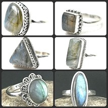 Labradorite Pierre Précieuse 925 Argent Main Promesse Femmes Bague Combo Soirée - £145.96 GBP