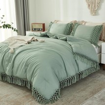 Comforter King Size Set Sage Green, 3 Pieces Boho Tassel Lightweight Vintage Sof - £73.53 GBP