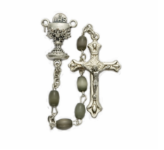 Black Oval Imitation Pearl Beads Rosary Crucifix Cross And Chalice Center - £31.96 GBP