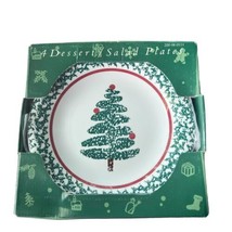 Christmas Tree Star Salad Plates 8&quot; Ceramic Furio FU05 Italy White Red Green - £10.29 GBP