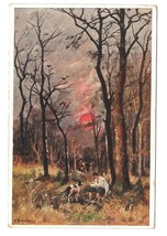 A. Kaufmann Painting Wooded Sunset Landscape Man with Dog BKWI 764 1 Pos... - $5.99