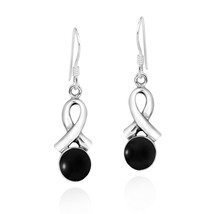 Awareness Ribbon Simulated Black Onyx Inlay Sterling Silver Dangle Earrings - £9.30 GBP