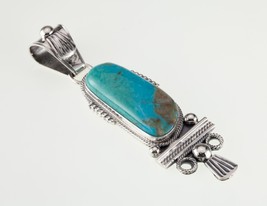 Amazing Running Bear Turquoise Sterling Silver Pendant 82 mm Long - $187.61