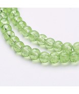 A Bead Lot 5 strand 4mm round crackle glass  Pale Green 31 inch strands C9 - $191.83 MXN