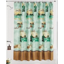 Mountain Lake Shower Curtain Fishing Dock Brown Border Teal Green Polyester NEW - £19.50 GBP