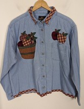 Blue Generation Vintage Large Apples Denim Button Shirt Bushel Patches (... - $19.34