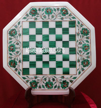 White Marble Coffee Chess Table Top Malachite Inlay Playroom Home Decor H3698 - £330.42 GBP