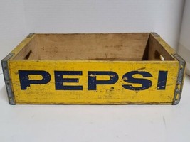 VINTAGE PEPSI Wooden 24 Bottle Crate, YELLOW with BLUE Writing 18&quot; x 12&quot;... - £26.08 GBP