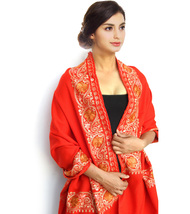 Women Aari Kashmiri Red Stole Flower Paisley Embroidered Wool Shawl Cashmere - £62.14 GBP
