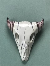 Large Carved Wood Cream w Purple &amp; Black Painted Steer Head Skull Pin Brooch –  - £11.83 GBP