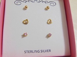 Lily Nily 18K Gold /Sterling Silver Children&#39;s Pink  Zirconia Stud Set C515 $60 - £18.94 GBP