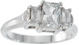1.5 CT Sterling Silver Platinum Finish Emerald Cut Three Stone Engagement Ring - £38.63 GBP