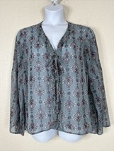 Maurices Womens Plus Size 1 (1X) Sheer Blue Floral Laced V-neck Top Long Sleeve - £14.21 GBP