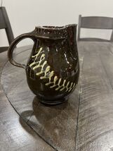 Duel Art Pottery Brown Pitcher Glazed Zigzag Design Studio Handmade Signed - $29.69