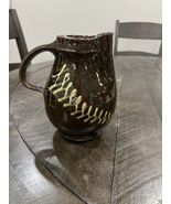 Duel Art Pottery Brown Pitcher Glazed Zigzag Design Studio Handmade Signed - $544.63 MXN