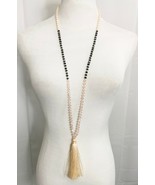 Zacasha Crystals Beads Tassel Necklace Pendant Salmon Peach Black Handma... - $76.92 CAD