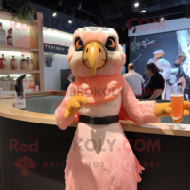 Peach Falcon mascot costume character dressed with a Cocktail Dress and Wraps - £931.08 GBP