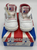 Vintage 80s Reebok High Top Sneakers Infant Baby 3 Whites &amp; Brites Rose NIB NOS - £37.36 GBP