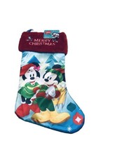 Disney Mickey Mouse &amp; Minnie 16” Merry Christmas Silk Embroidered Stocking. - £24.90 GBP