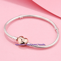 925 Sterling Silver Rose Gold Heart Clasp Bracelet Snake Chain Classic Bracelet  - £26.53 GBP+