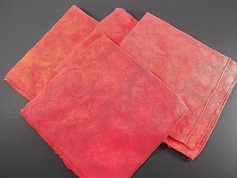 4 RED COTTON SQUARE DINNER NAPKINS FILLIGREE PATTERN 15&quot; x 15&quot; - $6.23