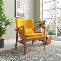 Manhattan Comfort Bradley Yellow and Walnut Linen Weave Accent Chair(D0102HI6SPW - £824.14 GBP