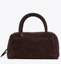 ZARA BNWT 2025. CHOCOLATE LEATHER SPLIT SUEDE BOWLING BAG. 6552/610/721 - $144.70