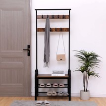 4-in-1 Coat Rack Hall Tree w/ Shoe Bench - Rustic Brown/Black - $98.99