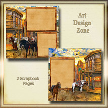 Old Western Town with Horses in Browns, Golds, Oranges &amp; Tan Inserts - $19.95