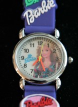 NOS child&#39;s Barbie quartz wristwatch with dark blue 3-D rubber strap - $14.85