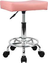 Square Rolling Stool With Footrest, Pu Leather, Height Adjustable, Swivel, - £33.75 GBP