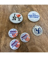 Lot 6 Vintage Buttons Pins I Love NY WABC UNICEF Worlds Fair Hard-Workin... - $368.46 MXN
