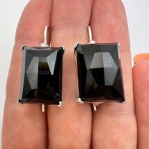 Fine Sterling Silver 925 Vintage Woman's Stud Earrings Black Agate Stone... - $192.00