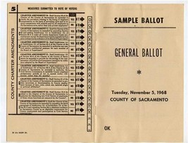 Sample General Ballot 1968 County of Sacramento Nixon Humphrey  - £21.67 GBP
