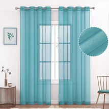 July Joy Semi Linen Look Sheer Curtains For Bedroom, Living, 52 X 72 Inch, Teal - £27.32 GBP