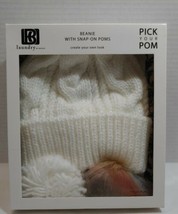 Laundry pick your pom Beanie with Snap-On PomPoms ladies white with Faux Fur pom - £8.87 GBP