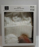 Laundry pick your pom Beanie with Snap-On PomPoms ladies white with Faux... - £9.34 GBP