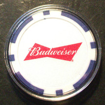 (1) Budweiser Beer Bowtie Poker Chip Golf Ball Marker - Blue Inserts - $7.95