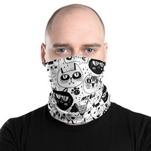 Cats Faces Doodle Hand Drawn Black &amp; White Breathable Washable Neck Gaiter  - £13.18 GBP