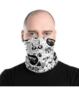 Cats Faces Doodle Hand Drawn Black & White Breathable Washable Neck Gaiter  - $16.45