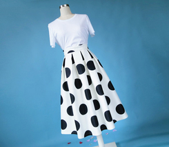 White A-Line Polka Dot Midi Skirt Outfit Women Custom Plus Size Party Skirt image 3