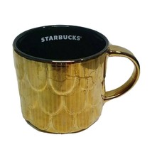 STARBUCKS Gold Coffee Mug Ceramic Mermaid Scales Scalloped  14 fl oz Holiday - $18.39