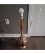 Mid Century Mod Brown White Yellow Drip Glaze Ceramic Table Lamp Vintage - $173.25