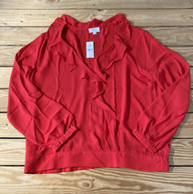 loft outlet NWT $54.99 women’s Ruffle neck long sleeve blouse size M red S5 - £13.18 GBP