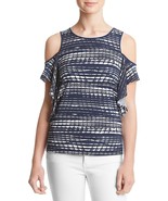 Jones NY Kensie Women&#39;s Lane Stripe Printed Cold Shoulder Top Blue-Small - $27.55 CAD