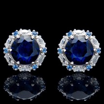 2CT Simulated Sapphire &amp; Halo Marquise Diamond Stud Earrings Sterling Silver - £66.16 GBP